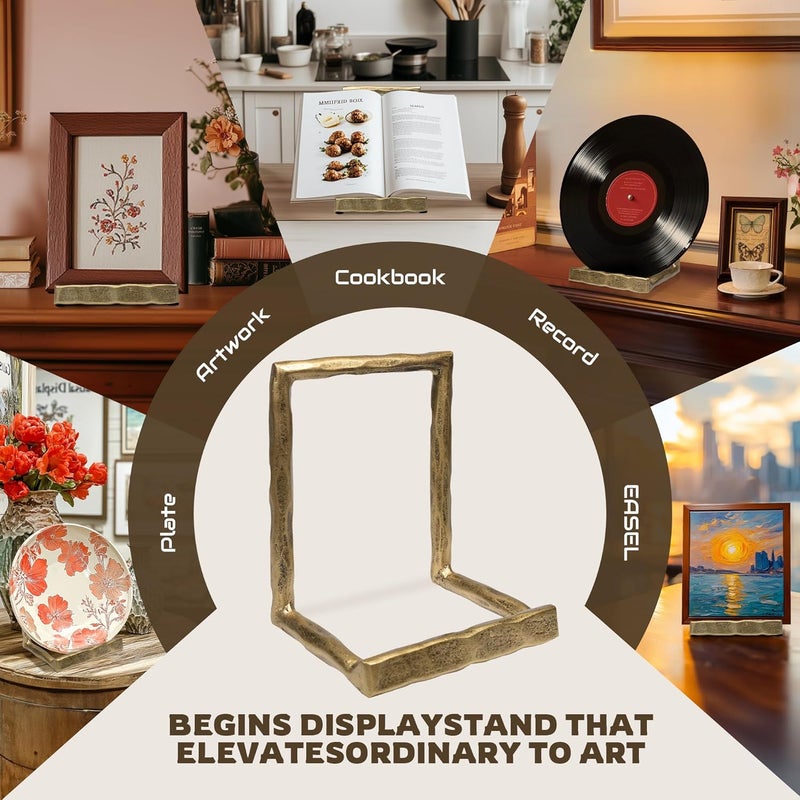 BEGINS Plate Stands for Display Hand-Forged, Solid Vintage 8-Inch Plate Display Stand, Decorative Metal Plate Holder for Book, Platter, Plaque, Photo Frame, Tabletop Art (Gold) - Image 4